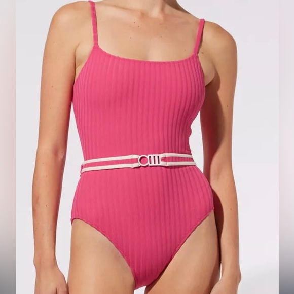 SOLID & STRIPED Pink Ribbed One Piece Swimsuit - Picture 1 of 6